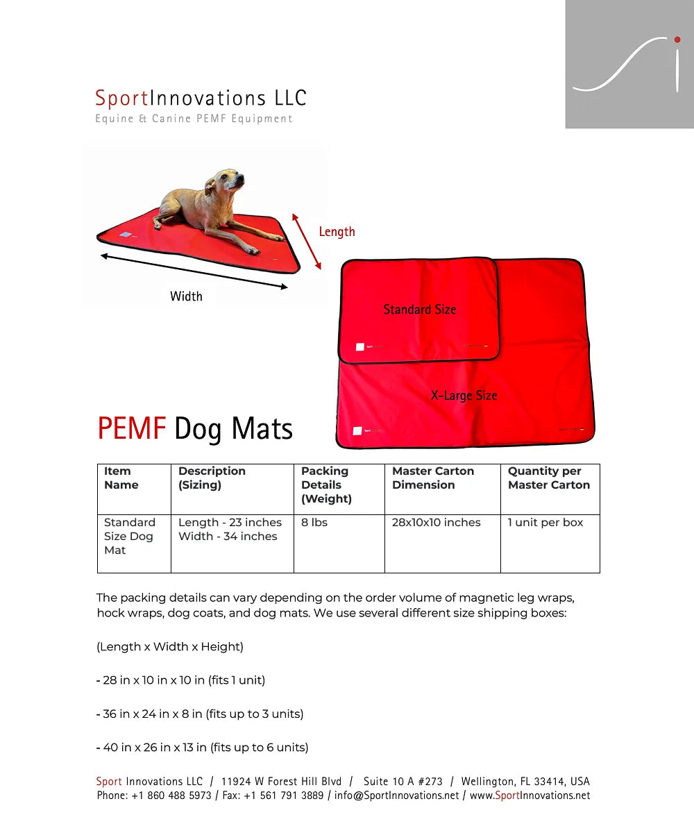 Tabla de tallas de PEMF Alfombrilla para perro